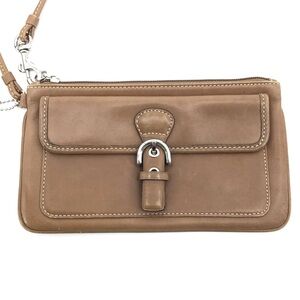 Coach Brown Leather Wristlet Front Flap Pocket with Buckle